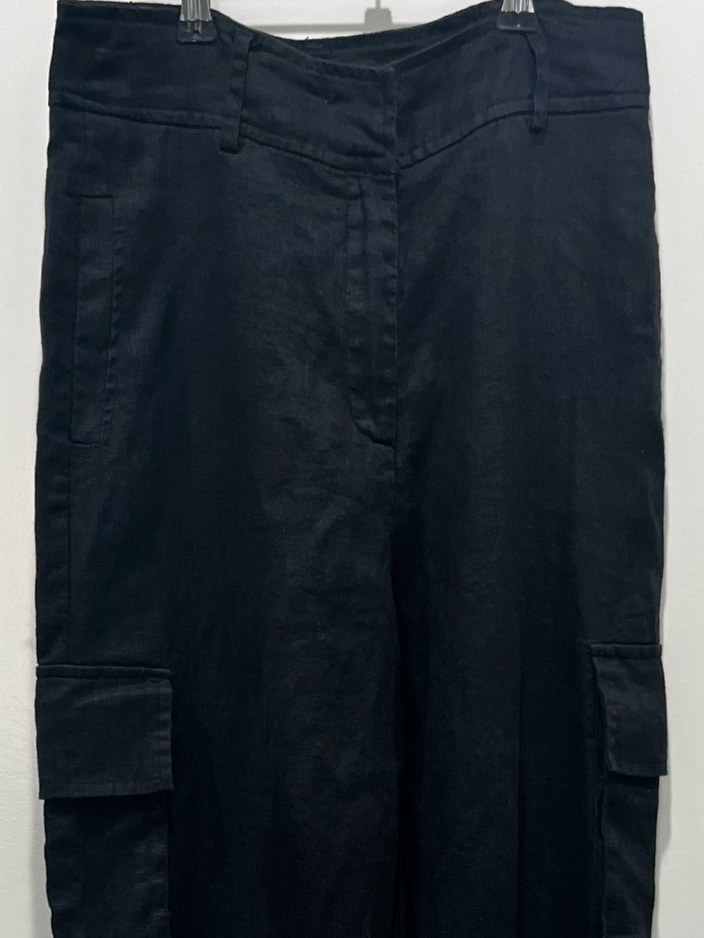 Olivaceous 100% Linen Black Cargo Wide-Leg Pants